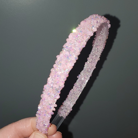 Accessories - New boutique handmade rhinestone glitter flexible plastic headband pink